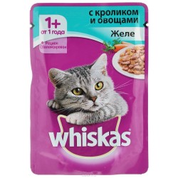 Корм для кошек, Whiskas (Вискас) 85 г Желе кролик с овощами мягк. упак.