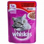 Корм для кошек влажный, Whiskas (Вискас) 85 г от 1 года желе говядина и ягненок пауч