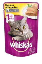 Корм для кошек влажный, Whiskas (Вискас) 85 г от 1 года паштет курица и индейка пауч