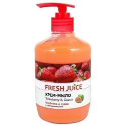 Крем-мыло, Fresh Juice (Фреш Джус) 460 мл клубника и гуава с увлажняющим рисовым молочком флакон с дозатором