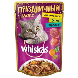 Корм для кошек влажный, Whiskas (Вискас) 85 г Праздничный микс утка кролик и овощное желе пауч