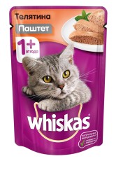 Корм для кошек, Whiskas (Вискас) 85 г мясной паштет с телятиной мягк. упак.