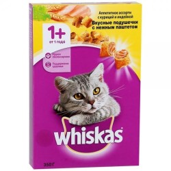 Корм для кошек, Whiskas (Вискас) 350 г Вкусные подушечки с нежным паштетом курица и индейка коробка